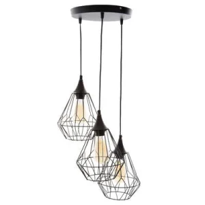 Suspension 3 lampes Kaore métal filaire noir X4